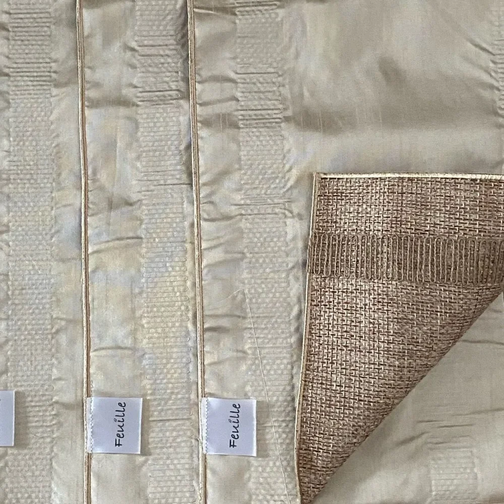Feuile Elegant Cream Reverse Brown Texture Placemats Set linen Blend